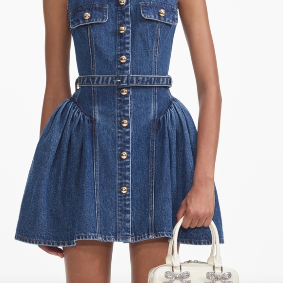 self-portrait Flared Denim Mini Dress US6 - MSRP $380 -  NWT - Picture 8 of 9